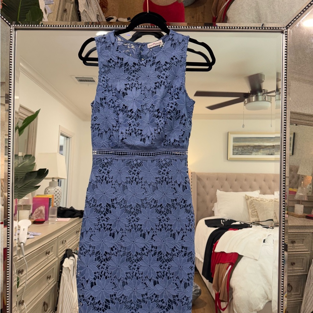 Midi Crochet Blue Lace Dress
